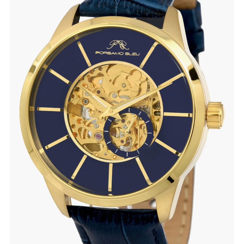 Porsamo Bleu Men's Cassius Automatic Croc Embossed Leather Strap Watch, 45mm